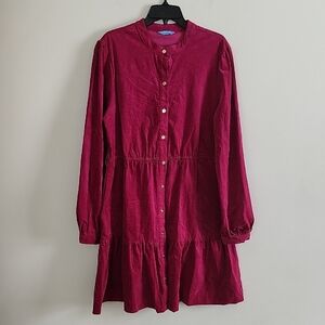 Draper James Rasberry Button-Down Dress Corduroy Pinwhale Womens XL